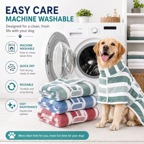 Quick-Dry Dog Bathrobe, Absorbent Striped Pet Towel Coat，Gray：L - Image 6