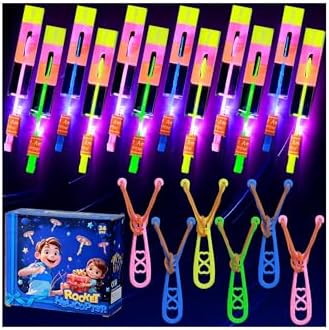 SCIONE 24 Sets LED Flying Set, 24 Slingshot+24 Glow Helicopter-48 Pcs, Flying by SCIONE