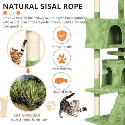 BestPet | 70" Cat Tree Tower | Green | Sturdy Multi-Level Cat Tree - Image 4