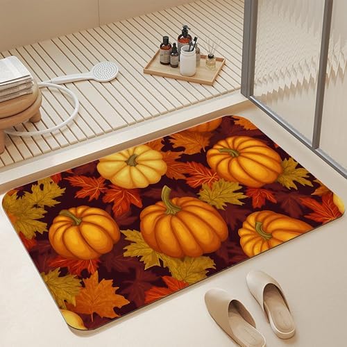 Fall Pumpkin Bath Mat, Fast Drying Thanksgiving Maple Bathmats by Unknown