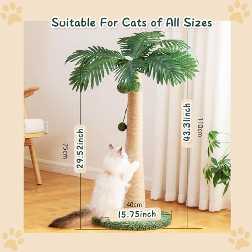43.3inch Palm Tree Shape Style Sisal Cat Tree Scratching Post Cats, Wear - Image 2
