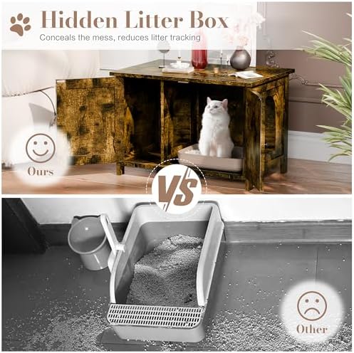 JY QAQA Cat Litter Box Enclosure, Litter Box Furniture Hidden - Image 5