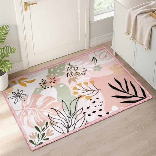 Joiedomi Door Mat Indoor Entrance 2x3 Machine Washable Art Floral Small Rugs by Joiedomi