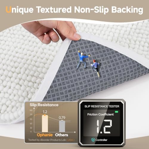 Ophanie White Bathroom Rugs 30x20, Soft Chenille Bath Mat, Non Slip Absorbent - Image 4