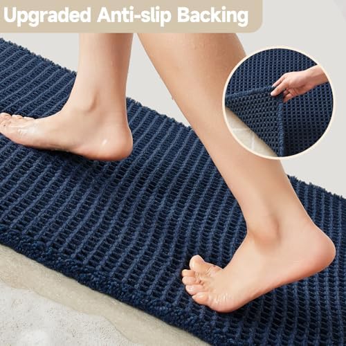 TYUU Waffle Bath Mat, Boho Bathroom Rugs Non Slip, 36x24 Navy Blue - Image 4