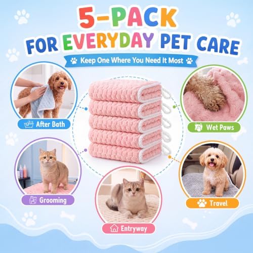 Dog Drying Towel, 5 Pack Microfiber Pet Towels, Quick Dry - Image 4