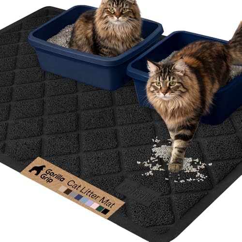 GORILLA GRIP Cat Litter Box Mat, Coiled Mesh Trapping Mats, 47x35 Black by GorillaGrip