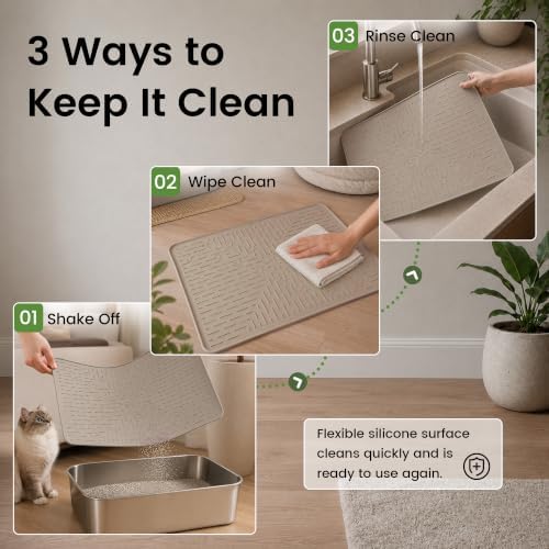 OHMO Cat Litter Mat, 23.5x16 Silicone Trapping Mat Beige - Image 7