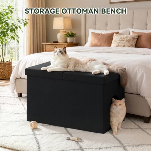 3-in-1 Cat Litter Box Enclosure Furniture, Cat Ottoman Bench - Image 6