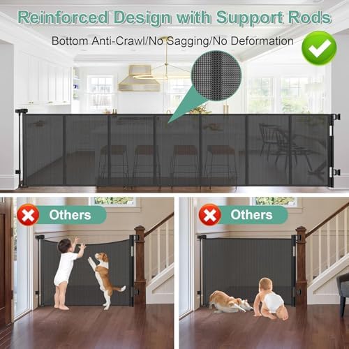 Reinforced 37" Tall x 195" Retractable Baby Gates Extra Wide Dog Gate/Black - Image 2