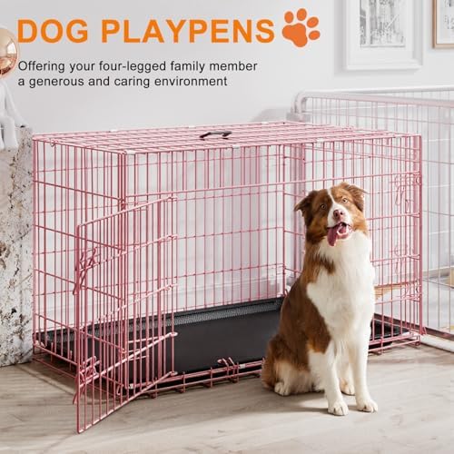FDW | 48" Foldable Metal Dog Crate | Pink | Cage - Image 2