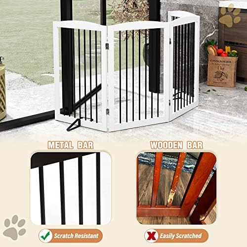 PUPETPO Freestanding Pet Gate for Dogs, Indoor Wooden Dog Gate for House - Image 4