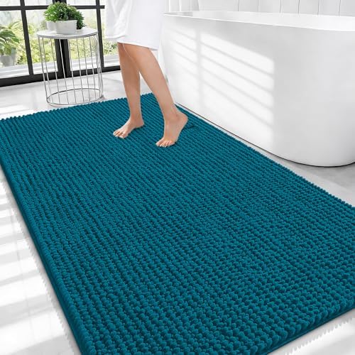 OLANLY Thick Chenille Large Bathroom Rugs Mats 44x32, Peacock Blue by OLANLY