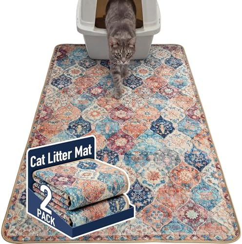 Hompet Cat Litter Mat 2 Pack, 36x60 Large Machine Washable Trapping Mats by Hompet