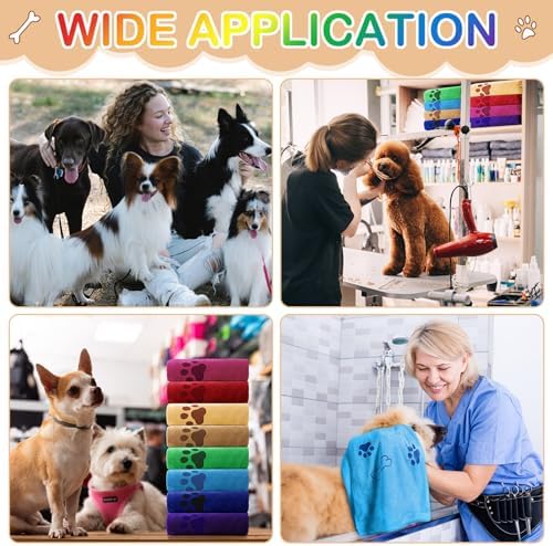 8 Pcs Dog Towel for Drying, 40 x 24 Inch, Dog Paw and Bone, Bright Color - Image 4