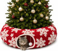 Christmas Snowflake Cat Tunnel Bed Under Tree, Velvet Jacquard, 10"x3 Ft by MAKEPETLUCKY-WelcometoCatTunnelClub