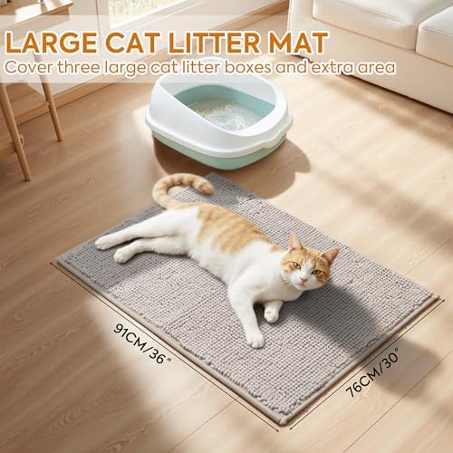 Pieviev Soft Chenille Cat Litter Box Mat, Ultra Absorbent - Image 6