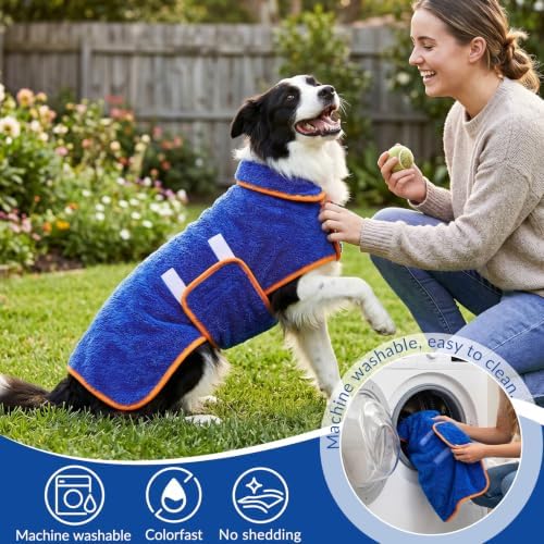 Dog Bathrobe, Super Absorbent for Small to Large Dogs, Dark Blue M - Image 5