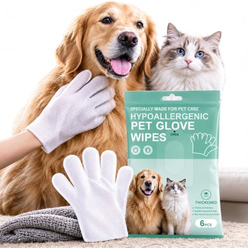 6PCS Dog Cat Grooming Wipes Glove, Waterless Pet Cleaning by Unknown