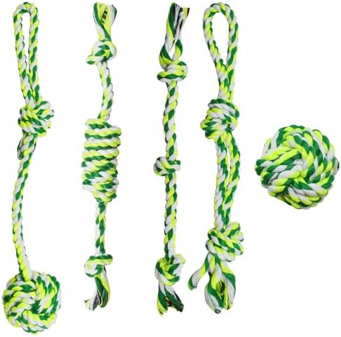 ASOCEA 5 Pack Cotton Rope Toys for Puppy Teething Small Dogs Green by ASOCEA