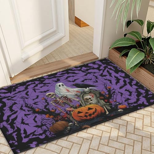 Giwawa Halloween Pumpkin Bath Rug Spooky Ghost Bat Bathtub Mat Washable Plush - Image 7