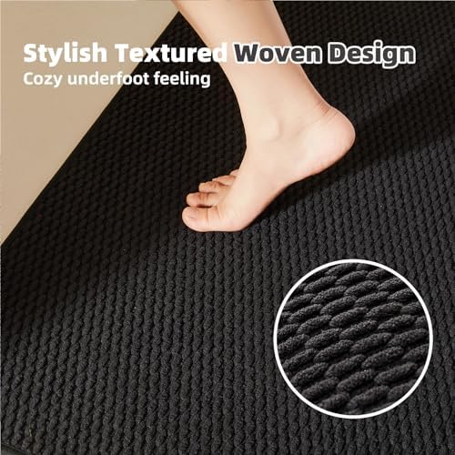 TYUU Black Bathroom Runner Rugs, Long Bath Mat Runner Washable Thin Quick Dry - Image 3