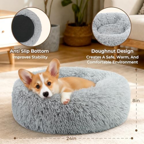 Calming Donut Dog Bed for Small Dogs, Anti-Anxiety Round Washable Plush Fluffy - Image 3