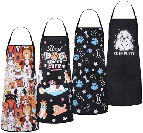 4Pack Dog Grooming Aprons with 2 Pockets Adjustable Grooming Smock by XLSXEXCL