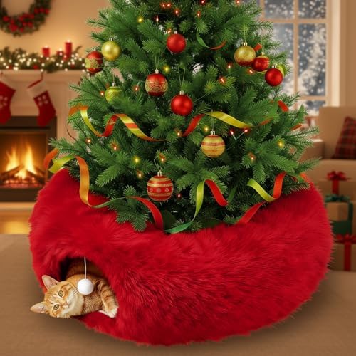 Thyle Red Plush Christmas Cat Tunnel Bed, 3ft X 3ft X 9.8in by Thyle