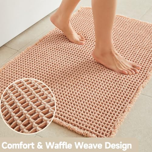 TYUU Waffle Bath Mat, Boho Bathroom Rugs Non Slip, 30x20 Light Peach - Image 3