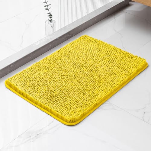 Chenille Bathroom Rug 17"x24" Yellow, Non-Slip Plush Bath Mat by Kildoss