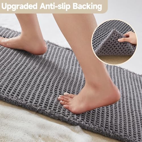 TYUU Waffle Bath Mat, Boho Bathroom Rugs Non Slip, 48x24 Grey - Image 4