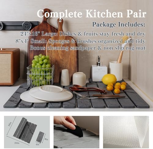 2pcs Stone Dish Drying Mat for Kitchen Counter, Quick-Dry Diatomaceous Earth - Image 2