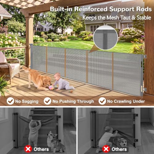 GRENFU Reinforced 155" Extra Wide Baby Gate Retractable Fence 37" Tall Gray - Image 2
