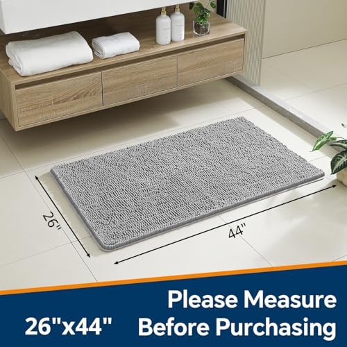 Chenille Bathroom Rug 26"x44" Gray, Non-Slip Plush Bath Mat - Image 2