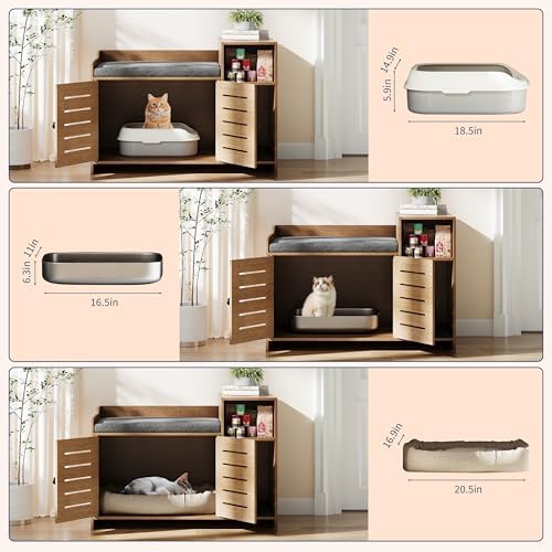 Jojoka Tall Cat Litter Box Enclosure, 33.8" Wood Hidden Litter Box Cabinet - Image 4