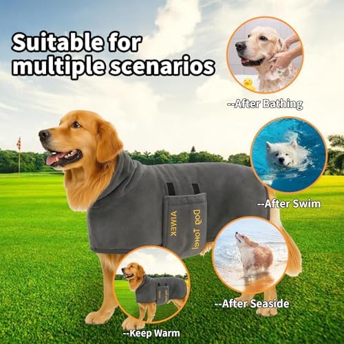 Dog Bathrobe Microfiber, Quick Dry Absorbent Adjustable Wrap Grey L - Image 2