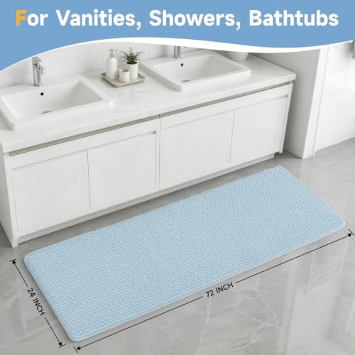 Ophanie Blue Bathroom Runner Rugs 72x24, Soft Chenille Bath Mat, Non Slip - Image 2