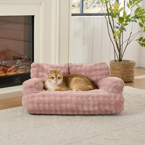 Cat Couch Bed, Cute Pet Sofa for Indoor Cats, Dusty Pink - Image 2