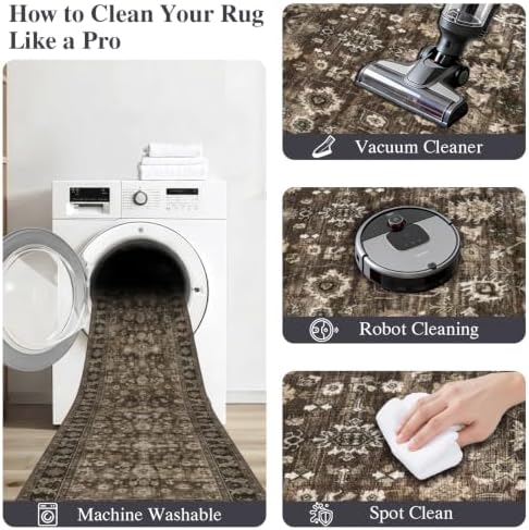 Washable Square 4x4 Rug Entryway: Non Slip Washable Indoor Carpet Brown - Image 4