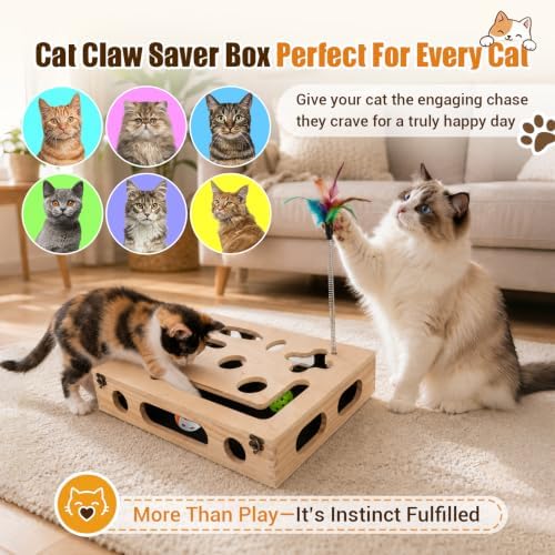 Cat Scratch Puzzle Enrichment Box, Wooden Interactive Toy - Image 7