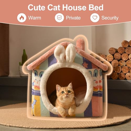 Cute Cat Beds for Indoor Cats, Foldable Cat House - Image 2