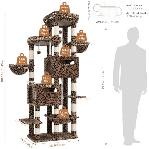 Heybly Cat Tree, 74.8-Inch Spacious & Tall Cat Tower - Image 5