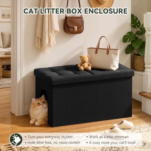 3-in-1 Cat Litter Box Enclosure Furniture, Cat Ottoman - Image 4