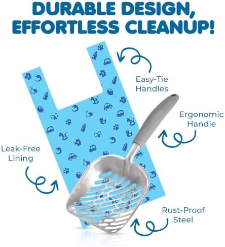 SunGrow Cat Litter Scoop and Bag Combo, Stainless Steel Deep Shovel, 60 Plastic - Image 3