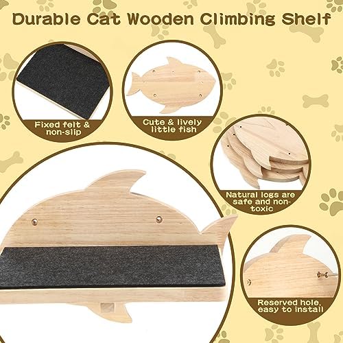 Lenwen 6 Set Cat Wall Shelves, Wood Cat Climbing Step, Wall Mounted - Image 4