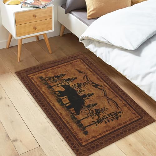 Giwawa Forest Bear Bath Rug Rustic Cabin Absorbent Plush Floor Mat 24"x35" Soft - Image 2