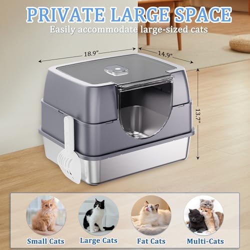 Enclosed Cat Litter Box with Flip-Top Lid, Stainless Steel Large Covered Litter - Image 5