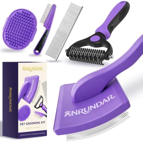 5PCS Dog Grooming Kit with Long Pin Slicker Brush by Anrundar