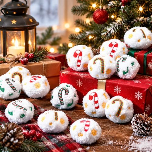 60 Pcs Christmas Squeaky Snowball Dog Toys Small Dog Chew Candy Canes Toys - Image 2